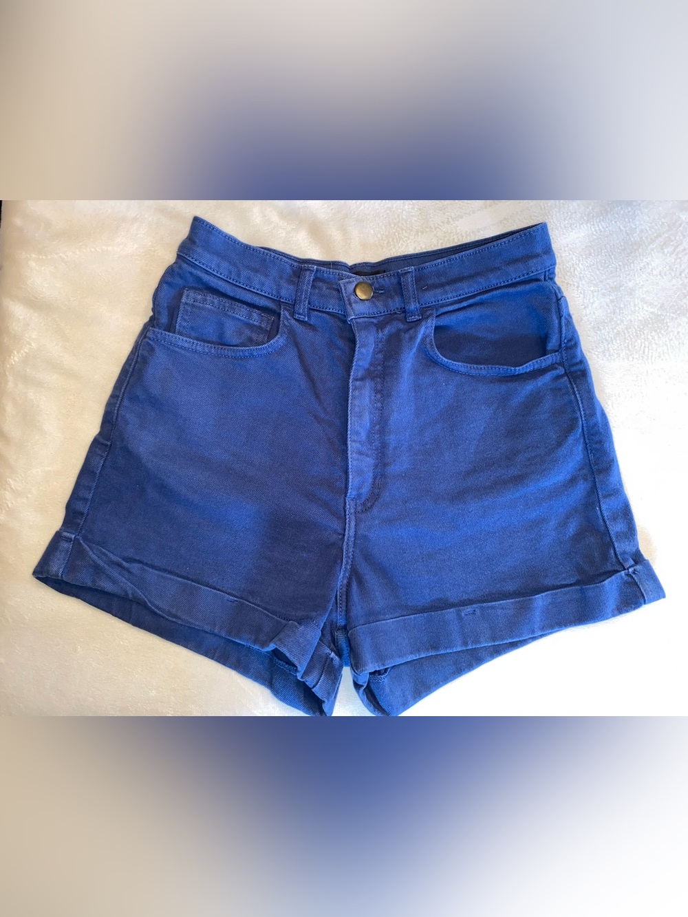 American Apparel Women's Size 28/29 Bull Denim Cuffed Shorts Blue High Rise